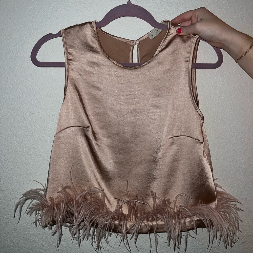 Feather trimmed silky top